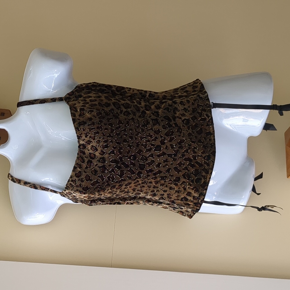 Leopard print velveteen corset  like new and matching thong.